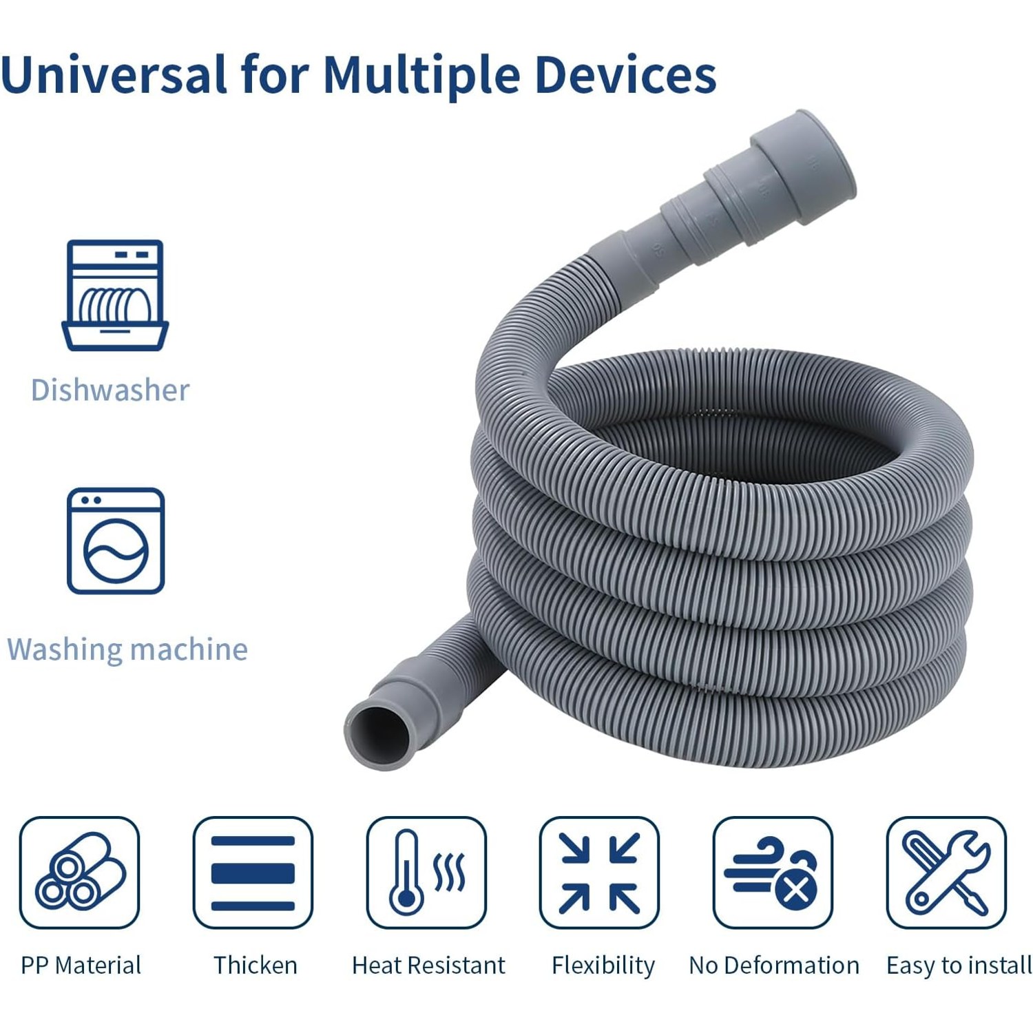 1m Drain Hose Extension Kit with U-Bend Bracket, Adapter and Clamps, detail view