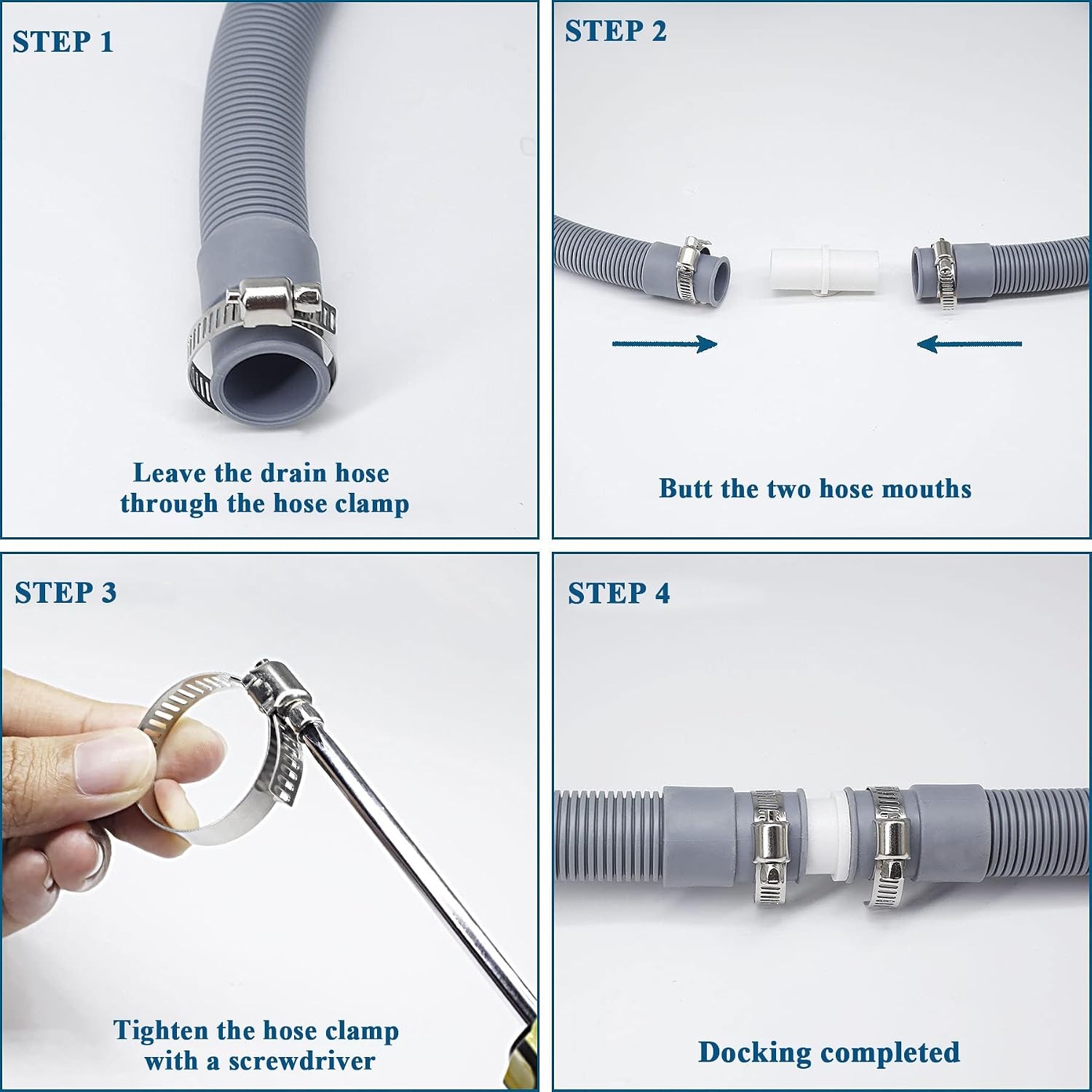 1m Drain Hose Extension Kit with Connector and Clamps, detail view